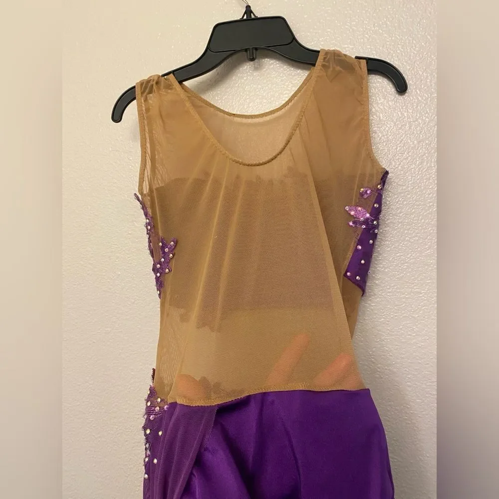 Competition Custom Solo illusion Dance Costume purple contemporary lyrical MA